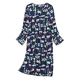 Womens Long Sleeve Nightgowns Sleep Shirts Cotton Night Shirts Night Gown Soft House Dresses Ladies Night Dress Long Blue Christmas L