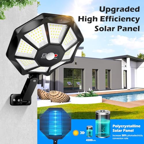 Image of Outdoor Solar Lights 181 LED Security Lights and 3 Modes Motion Sensor Wide Angle Solar Powered Lights IP65 Waterproof Solar Wall Light for Front (Black)