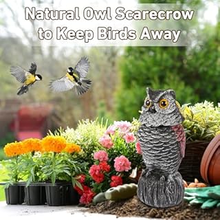 Owl Decoys to Scare Birds Away, 2 Pack BobbleHead Fake Owls Plastic Scarecrow Bird Deterrent, Nature Enemy Scarecrow Plastic Owl Statues, Garden Decor Statues for outside, Patio, Lawn, Yard Decoration