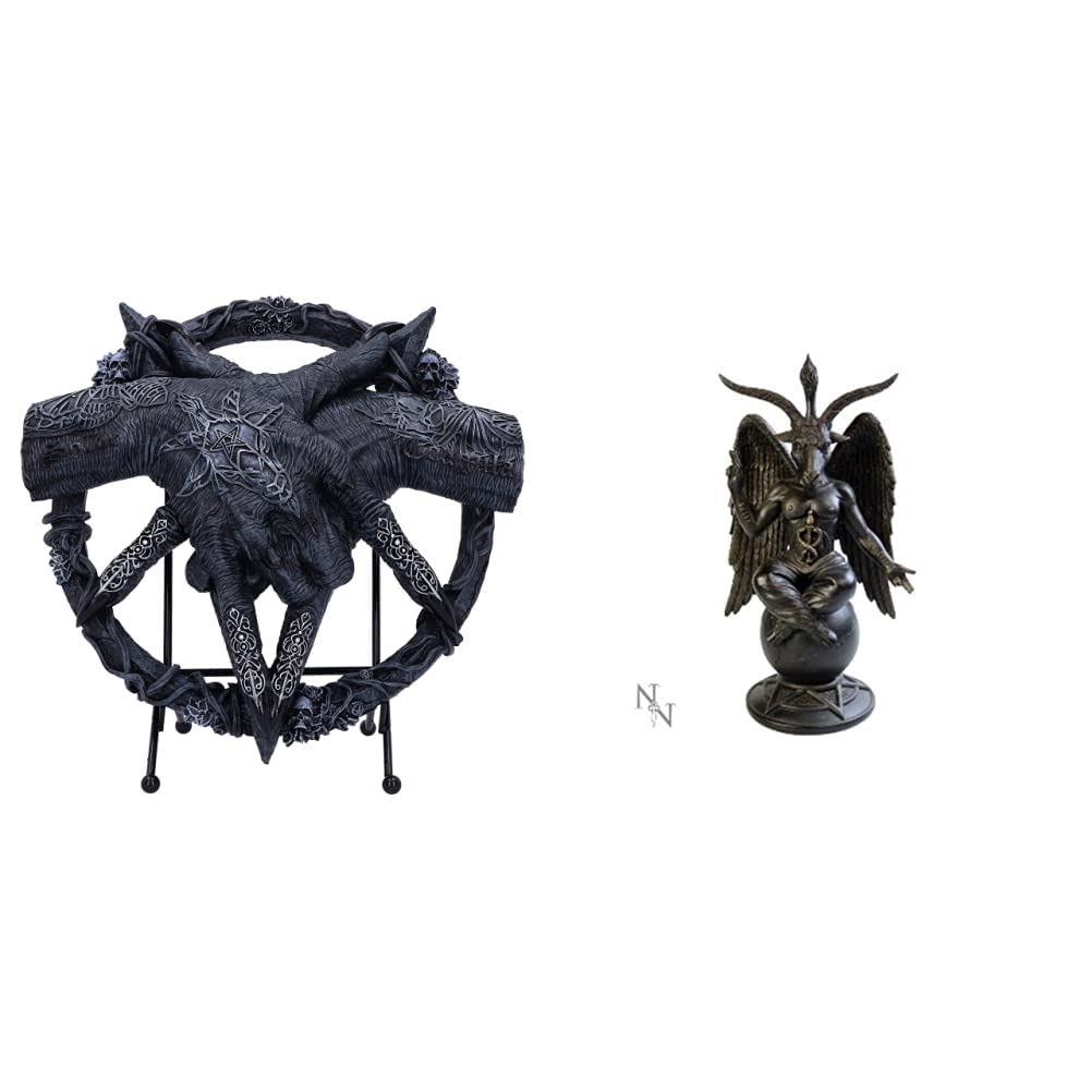 Nemesis Now Hold of Baphomet Hand Free Standing Plaque, Black, 24.5cm & B1063C4 Baphomet Antiquity Figurine 25 cm Bronze