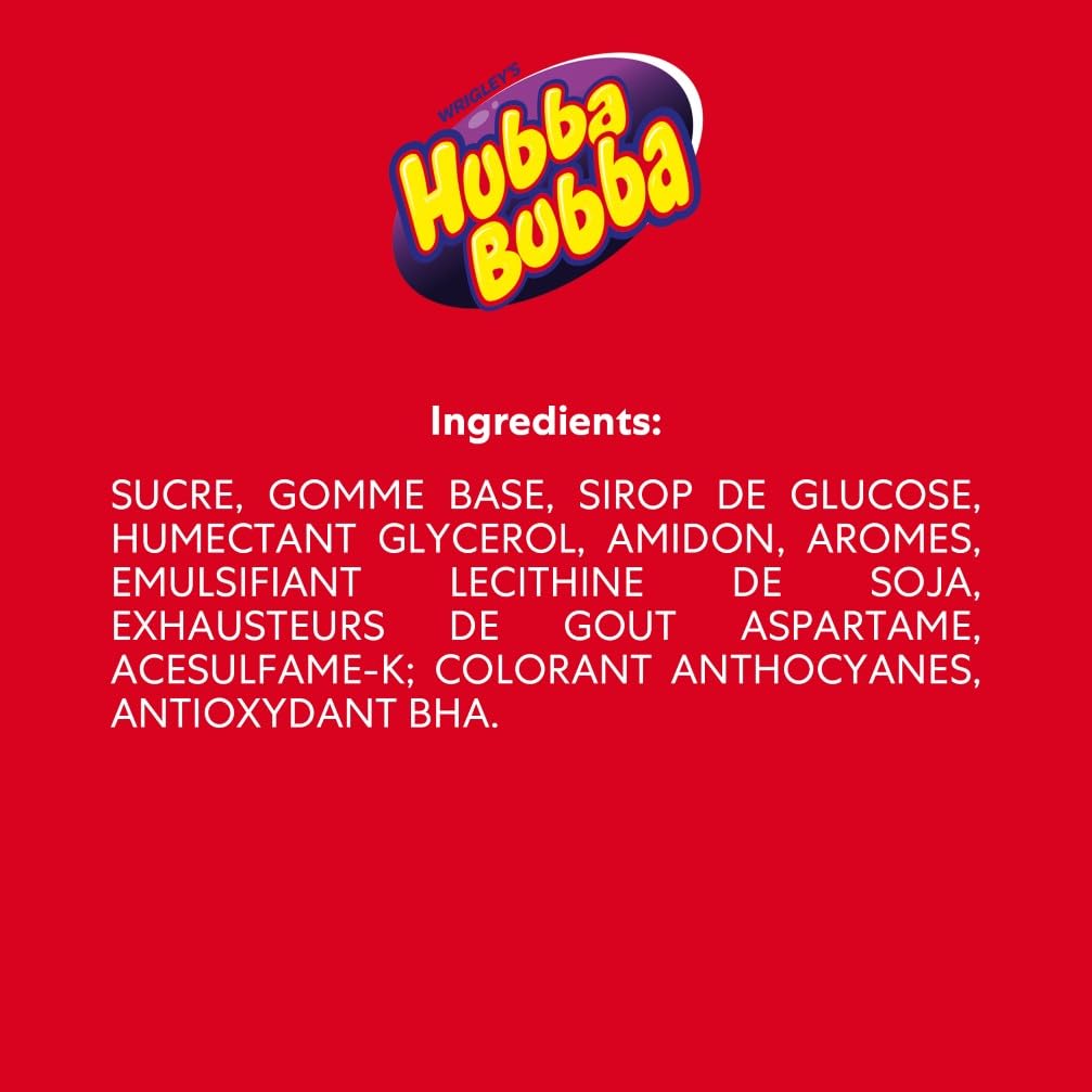 HUBBA HUBBA Chewing Gum Rouleau Bubble Gum Goût Fancy Fruit 12 Rouleaux 180 cm