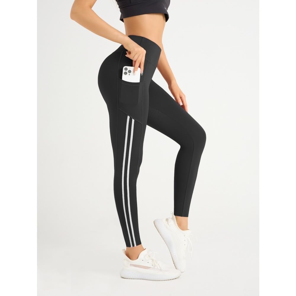 DYRBF - Leggings da donna a vita alta per yoga, con tasche, per corsa, tasca per telefono, controllo della pancia, pantaloni da allenamento per palestra, fitness