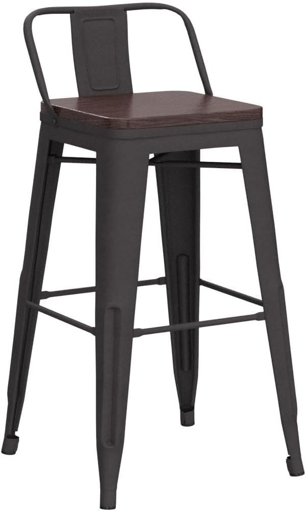 Alunaune 26" Metal Barstools Set of 4, Industrial Counter Height Bar Stools Kitchen Island Bar Chairs Wooden Seat Low Back-Rusty