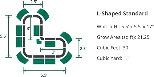 Miniatura 2 de Vego garden Cama de jardín elevada en forma de L de 17 pulgadas de alto para verduras, flores, jardinera de suelo, tamaño estándar