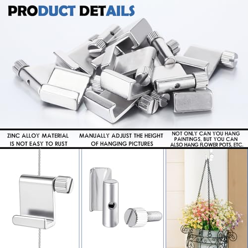 Image of Hicarer 12 Pcs Adjustable Hooks for Gallery Picture Hanging System Picture Rail Hooks Hangers for Exhibition Art Gallery Supplies (Press-Adjustable)
