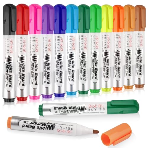 Deepton 12 Big White Board Pens Colour, Whiteboard Pens, White Board Markers Erasable, Dry Wipe Pens for Whiteboard, Perfect for Flipchart Kids Office School Home - Bullet Tip Approx 2-3mm