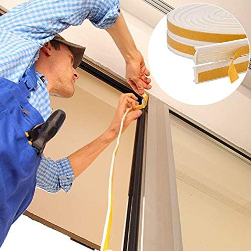 Self-Adhesive Door Window Draught Excluder Foam Seal Strip Soundproofing Collision Avoidance Rubber Weatherstrip, EPDM Rubber Self Foam Adhesive Weatherstrip Draught Excluder (E Type, White)