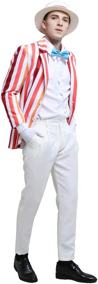 Haikyuu Men Jolly Holiday Costume Cosplay Rainbow Striped Suit with Hat Glove Vintage Outfit Party Halloween