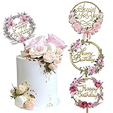 4pcs Gold Flower Acrylic Happy Birthday Cake Topper Cake Decoration Supplies