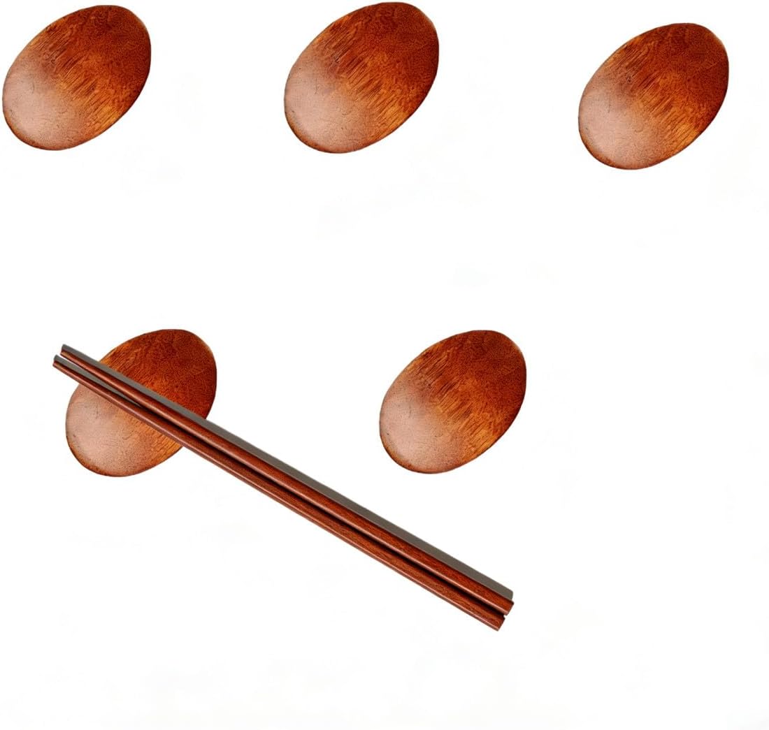 Wood Chopstick Rest, 5 Pack Chopsticks Stand Holder, Japanese Wooden Knife Rest for Countertop Holding Spoons, Forks, Dinner Server Tabletop Decoration (Brown)