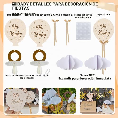 Miniatura 4 de Syoulin Baby Shower Decoración, Gender Reveal Revelación De Género Del Bebé , Bautizos De Niño Niña, Guirnalda Oh Baby, Papel Dorado, Decoración De Paredes Y Mesas