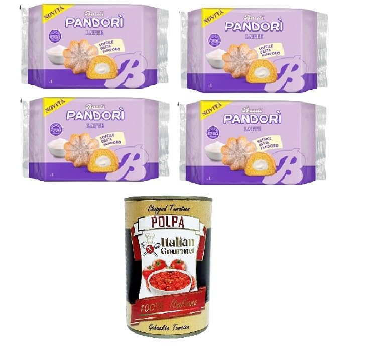 Italian Gourmet Bundle Pandoro Snack Milchcreme 4x 178g + Italian Gourmet Polpa Gratis – Italienisches Gebäck mit Milchfüllung, weiche Pandoro-Küchlein, Snack, Frühstück, Kaffee & Vorrat 712g