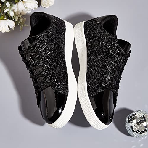 LUCKY STEP Glitter Sneakers Lace up | Fashion Sneakers | Sparkly Shoes for Women (Black,8.5 B(M) US) by LUCKY STEP - Image 3