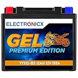 Electronicx GEL YTX12-BS 12V 12Ah – Batteria moto GEL senza manutenzione, sigillata, anti-perdita – Scooter, quad, moto, ciclomotore – Alta potenza, compatta e resistente -151×87×130 mm