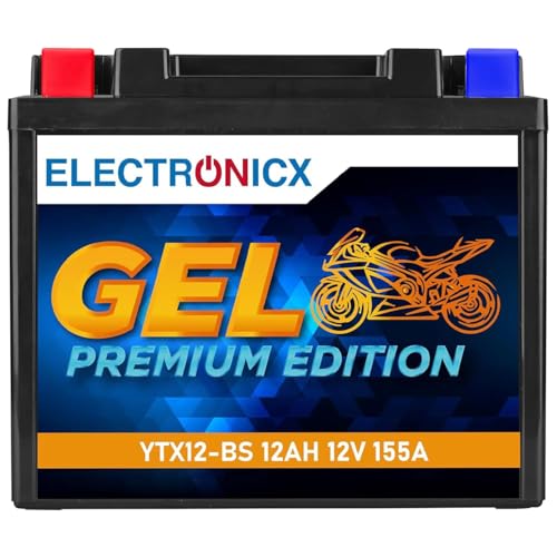 Electronicx GEL YTX12-BS 12V 12Ah – Batteria moto GEL senza manutenzione, sigillata, anti-perdita – Scooter, quad, moto, ciclomotore – Alta potenza, compatta e resistente -151×87×130 mm