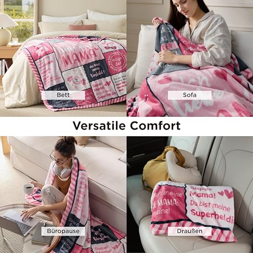 BEDSURE Kuscheldecke Geschenke Deko Decke - 130x150cm, Hellrosa Patchwork – Ansicht 5