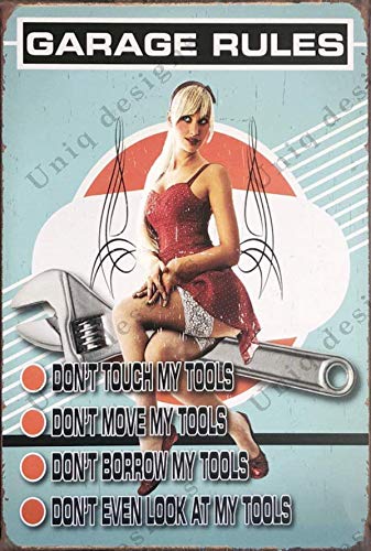 UNiQ Designs Vintage Tin Signs My Women Garage Rules Metal Sign-Perfect garage sign, bar signs, garage poster or auto shop decor to compliment any shop rules sign-Vintage Garage Decor Tin Sign 12 x 8