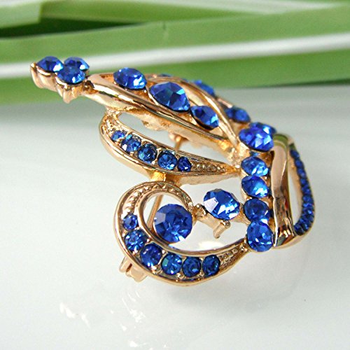 Navachi 18K Gold Plated Blue Crystal Royal Crown Brooch Pin #TOP1