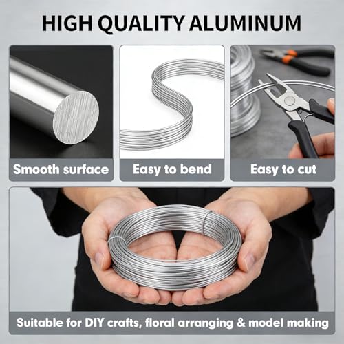 sturiz Edelstahldraht 1.5mmx60M Basteldraht Aluminiumdraht Silberdraht Aludraht Stahldraht Federstahldraht Draht Basteln Federdraht Bindedraht Schmuckdraht Modellierdraht für DIY Bastelarbeiten
