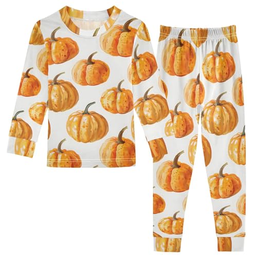 Pajama Sets Long Sleeve Pumpkin Pattern Print on White Soft Comfy Sleepwear 2 Piece PJS 3-8T