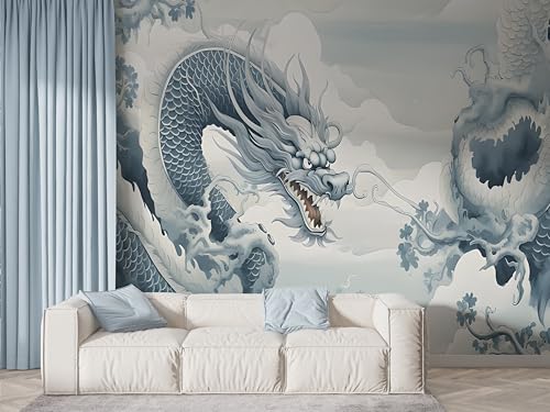 Papier peint panoramique japonais dragon ukiyo-e adhésif mural