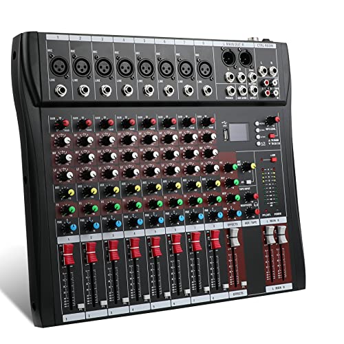 8-Channel Audio Mixer,Console With Bluetooth Usb,Audio Mixer With Effects,Dj Mixer,Dj Equipment For Computer Recording Input, Mixer Sound Board Console,Rca Input/Output For Professional And Beginner #TOP6