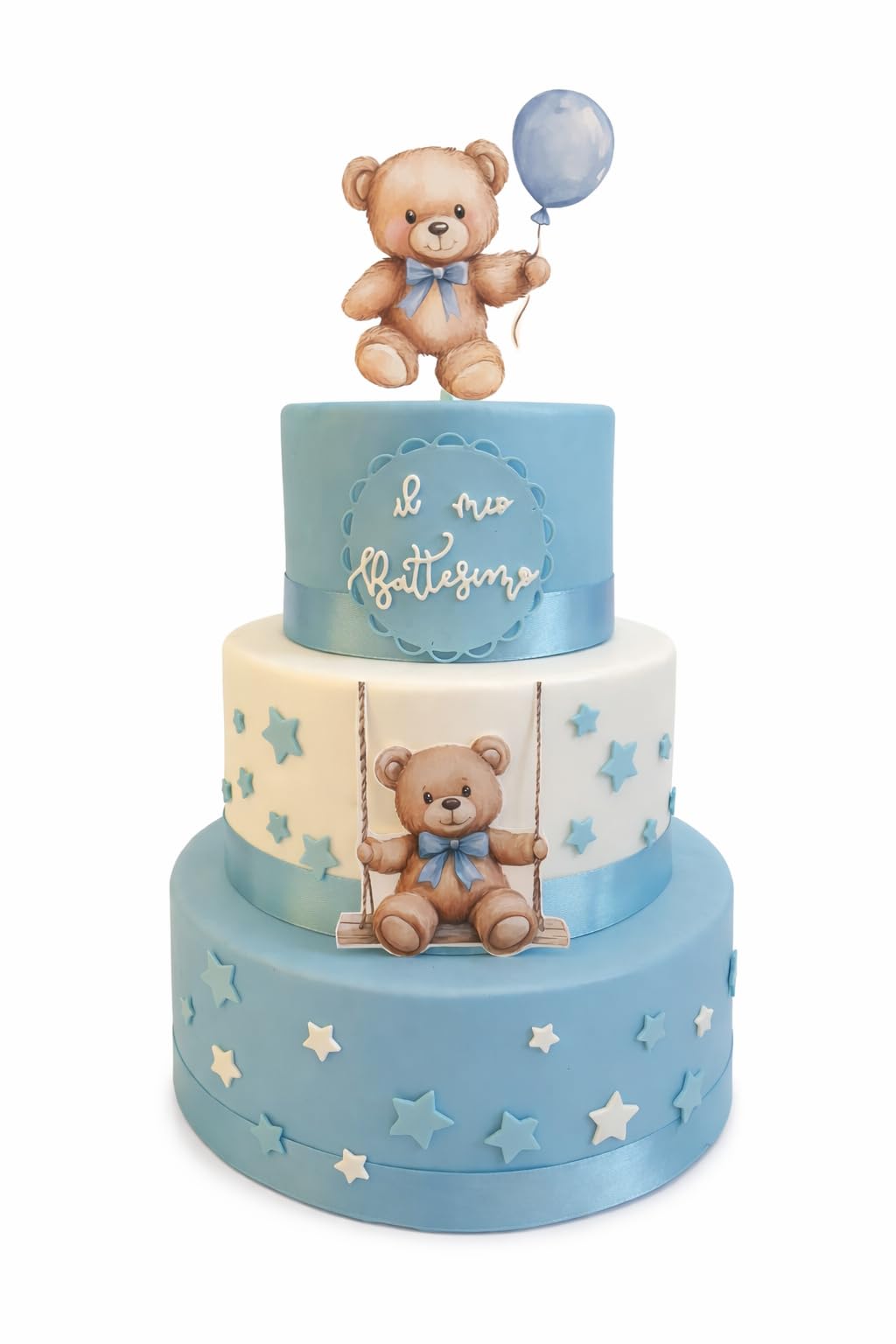 Torta Scenografica Battesimo Orsetto per Bimba e Bimbo – Centrotavola Decorativo Personalizzato – Torta Finta 3 Piani – Decorazioni Battesimo Tema Orsetto – Idea Allestimento Festa e Servizio Foto