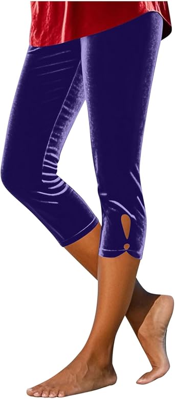 Capri Leggings for Women Chic Cutout Hollow Hem Stretchy High Waisted Capris Comfy Workout Cycling Yoga Pants Purple