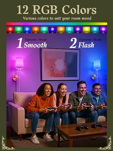Image of Battery Operated Wall Sconces Set of 2, Bronze, 15 RGB, 23 Inch | Dimmable, Renter Friendly, Rechargeable Magnetic Bulbs, Remote, Cordless Wall Lights for Living Room, Bedroom, Hallway