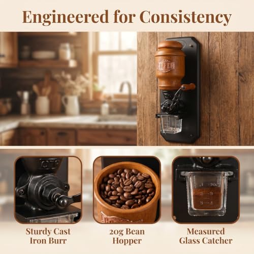 Molinillo de café manual de pared para evitar esfuerzo con depósito de 20g 7