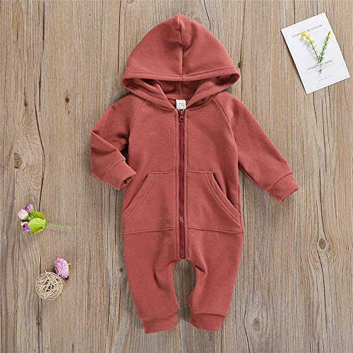 Fybitbo Infant Baby Boys Girls Clothing Zipper Hooded Jumpsuit Romper Long Sleeve Onesie Fall Winter Outfit Warm Clothes (A Brick Red,0-3 Months) #TOP6