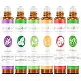 Essential Oil Roll On Set with Lavender, Peppermint, Eucalyptus & Grapefruit, Tea Tree & Vanila - Aromatherapy Relaxation Gift for Women - 6 Pack of 10ml Roll-Ons