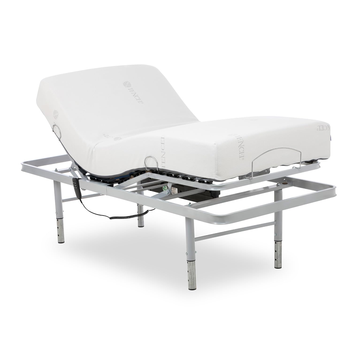 Geriafy – Pack Lit Électrique Renforcé avec Matelas Viscoélastique de 20 cm Tencel | Tissu Frais et Doux | Pieds Réglables en Hauteur (90x190 cm, Contrôle par câble)