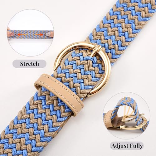 Image of JASGOOD Women Men Braided Woven Elastic Stretch Waist Belt Golf Canvas Fabric Casual Belt for Jeans Pants