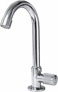 BATH GURU (swis'x) Swan Neck Pillar Tap for Wash Basin | Deck Mounted Faucet | 360° Rotatable Spout | Heavy Zinc Body with... Price In India