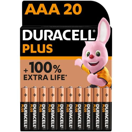 Duracell Batterie Alkaline, Micro, AAA, LR03, 1.5V Plus, Extra Life, Retail Blister (20-Pack), Mehrfarbig, Plus-AAA CP20