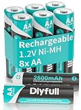 DLYPOW Rechargeable AA Batteries, 2800mAh True High Capacity AA Rechargeable Batteries with Low Self Discharge, 1.2V NIMH Long-Lasting Double A Batteries, Precharged (8 Pack)