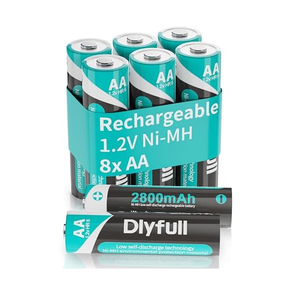 DLYPOW Rechargeable AA Batteries, 2800mAh True High Capacity AA Rechargeable Batteries with Low Self Discharge, 1.2V NIMH Long-Lasting Double A Batteries, Precharged (8 Pack)