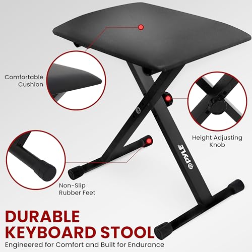 Image of PYLE Heavy-Duty Electric Keyboard Accessories, E Piano Equipment Pack Includes Height Adjustable Z Shape Keyboard Stand, Keyboard Stool, Microphone Stand, Headset, and Sustain Pedal, Black