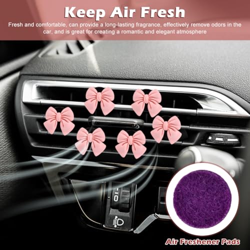 Image of 6 Pcs Car Air Vent Clips,Cute Car Vent Clips,Pink Bow Car Air Freshener,Cute Auto Outlet Air Conditioning Clip,Car Air Conditioning Outlet Clip Decorative