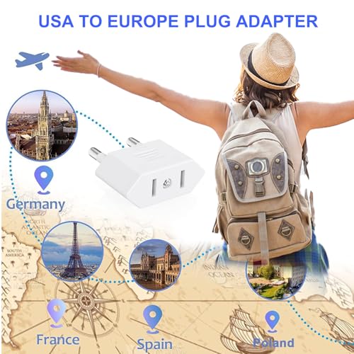Miniatura 6 de Clomnpe 4 Piezas Adaptador Enchufe Americano A Europeo, Adaptador Enchufe Usa A España, Compacto, Fácil De Transportar Y Usar, Adecuado Para Viajes De Ee.Uu. Canadá Japón Asia A España Europa-Blanco