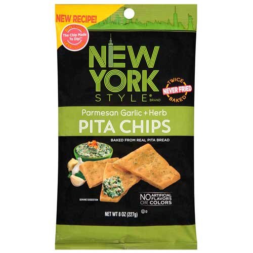 New York Style Garlic Parmesan Pita Chips, 8 Ounce -- 12 per case.