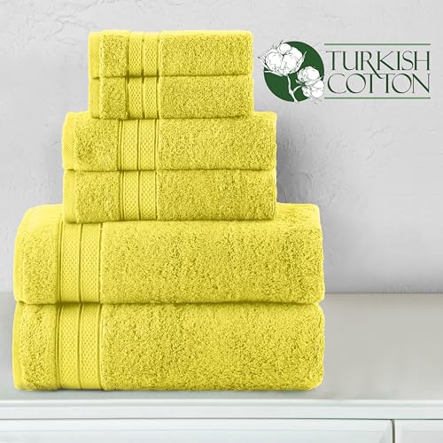 Image of Elegant Comfort Luxury 6-Piece Towel Set, Premium Soft 100% Turkish Cotton, Three Line Popcorn Design 2 Bath Towels, 2 Hand Towels and 2 Washcloths Towel Set - Quick-Drying and Absorbent, Yellow