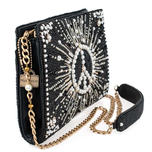 Mary Frances Choose Peace Beaded Crossbody Handbag – Pearl Symbol Evening Clutch Purse with Removable Strap, Multicolor3
