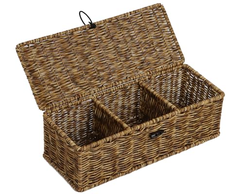 Waterproof Wicker Storage Basket with Lid, Rectangular Tank Woven Baskets