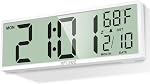 Batterie de grande horloge murale numérique de 14.5'' fonctionnant avec des numéros Jumbo, automatique DST, Jour, Date, Alarme, Température pour le salon, Chambre, Décor de bureau, Cadeau, LCD Affichage de l'écran Facile à lire et à définir