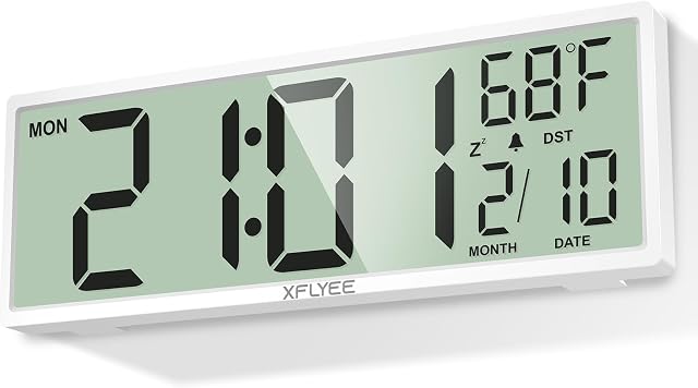 Batterie de grande horloge murale numérique de 14.5'' fonctionnant avec des numéros Jumbo, automatique DST, Jour, Date, Alarme, Température pour le salon, Chambre, Décor de bureau, Cadeau, LCD Affichage de l'écran Facile à lire et à définir
