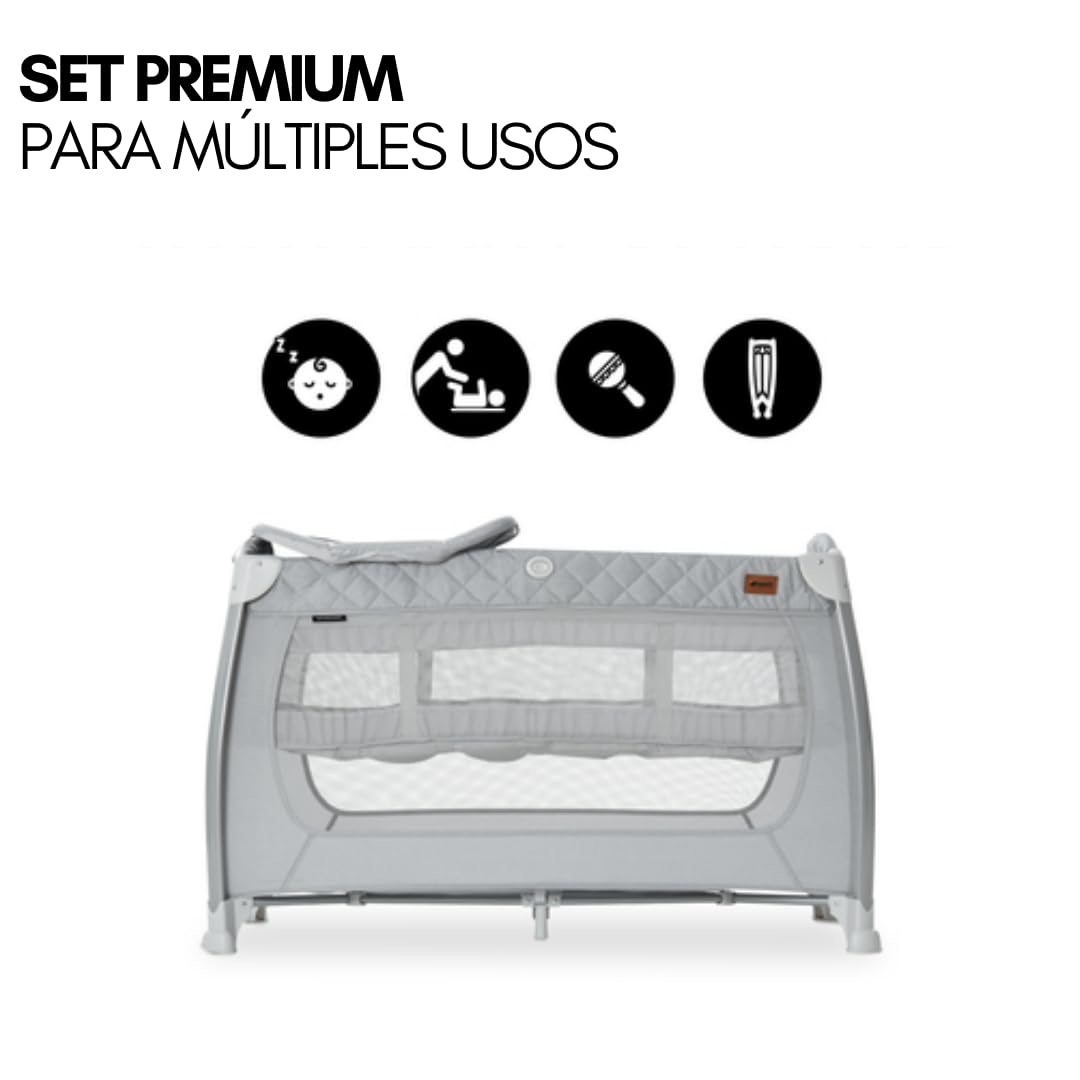 hauck Parque Cuna de Viaje Bebe Play N Relax, Cuna Parque Bebe Plegable con Doble Altura Recién Nacidos, Cambiador y Ruedas - Gris