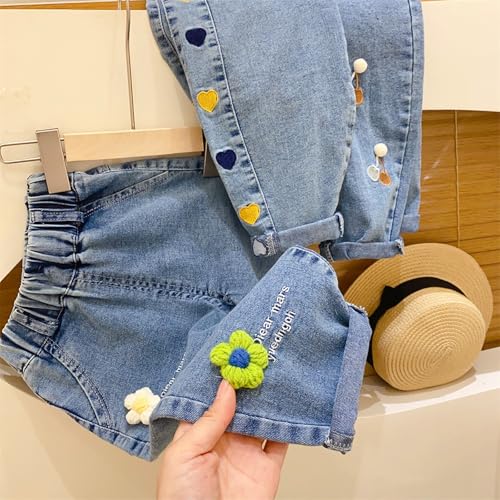 Girls Harem Jeans Heart Embroidery Elastic Waist Denim Pants Kids Retro Baggy Trousers Streetwear for 1-10 Years2