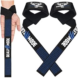 BEAST RAGE Correas de levantamiento de pesas con soporte acolchado para las muñecas. Correas de fitness de gimnasio con agarres flexión gel mejor gama levantamiento potencia culturismo (Silicona Azul)